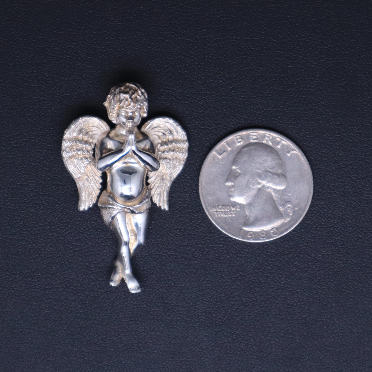 Solid Sterling Silver Praying Angel Pendant 1.75"