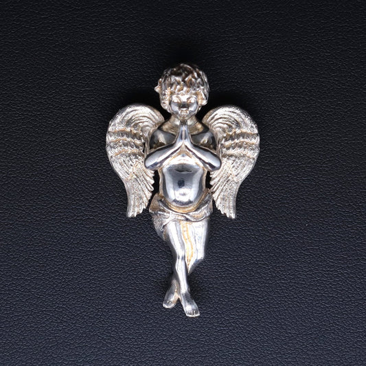 Solid Sterling Silver Praying Angel Pendant 1.75"