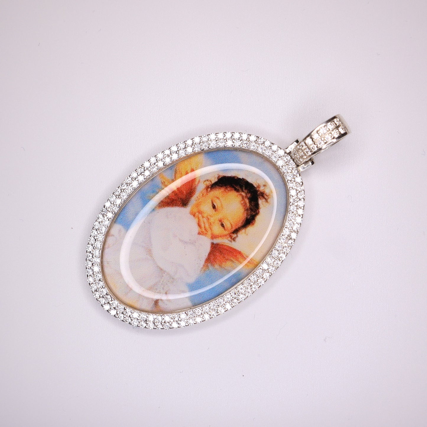 Sterling Silver 1.6ct Diamond Oval Photo Pendant 2.3"